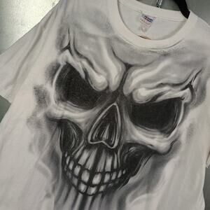 Skull Grunge Cyber Vintage Y2K Big Face Print T-shirt XL Halloween Horror Scary